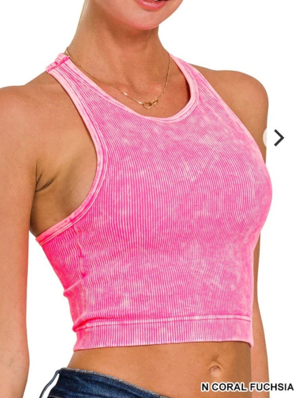 Ribbed Racerback Mineral Washed Crop Tank Top Bralette with pads 6190  L/XL